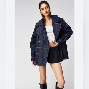 NWT Free People Denim Car Coat in Rinse Wash sz M